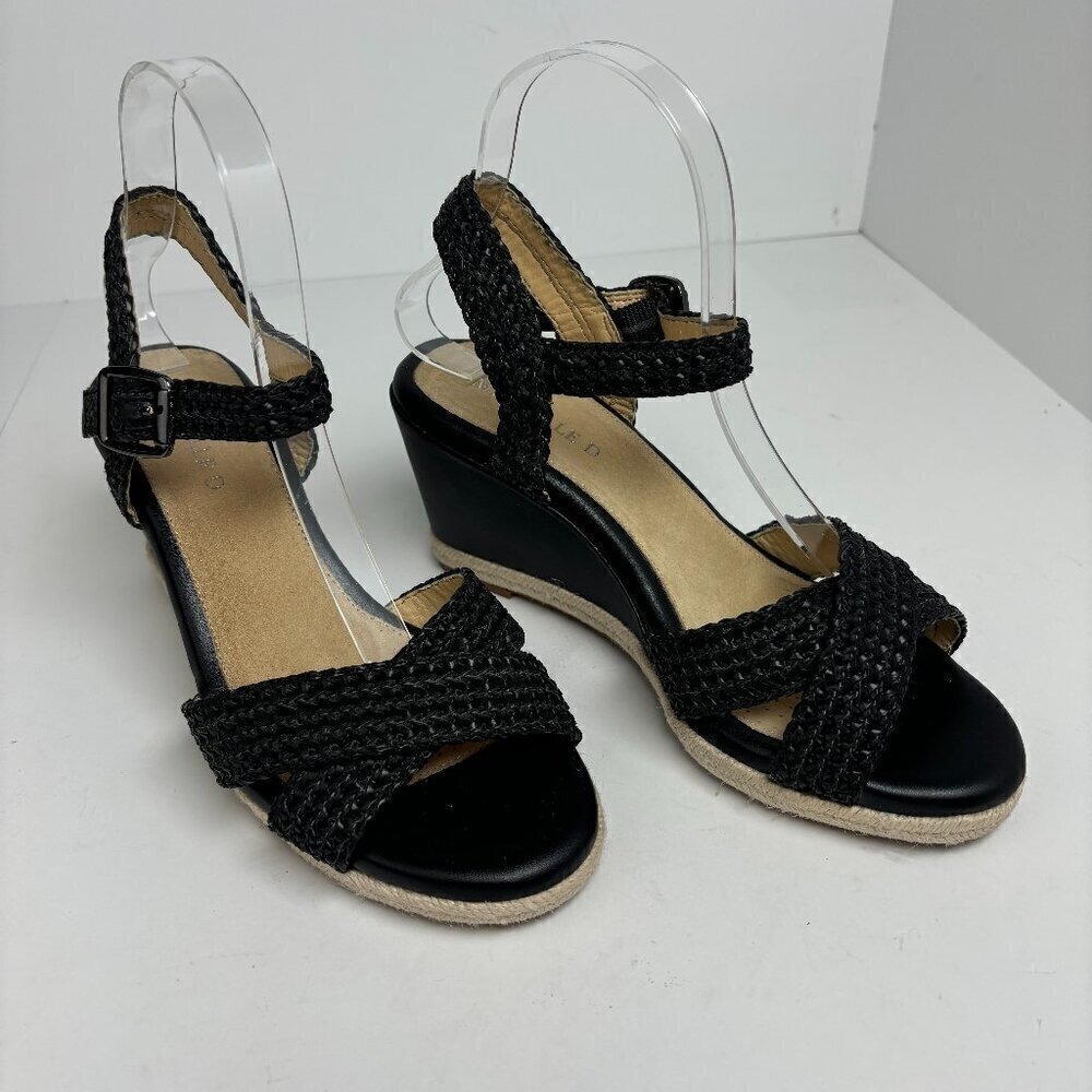 Michelle D Womens Black Woven Espadrille Wedge Sandals Ankle Strap Size 8M